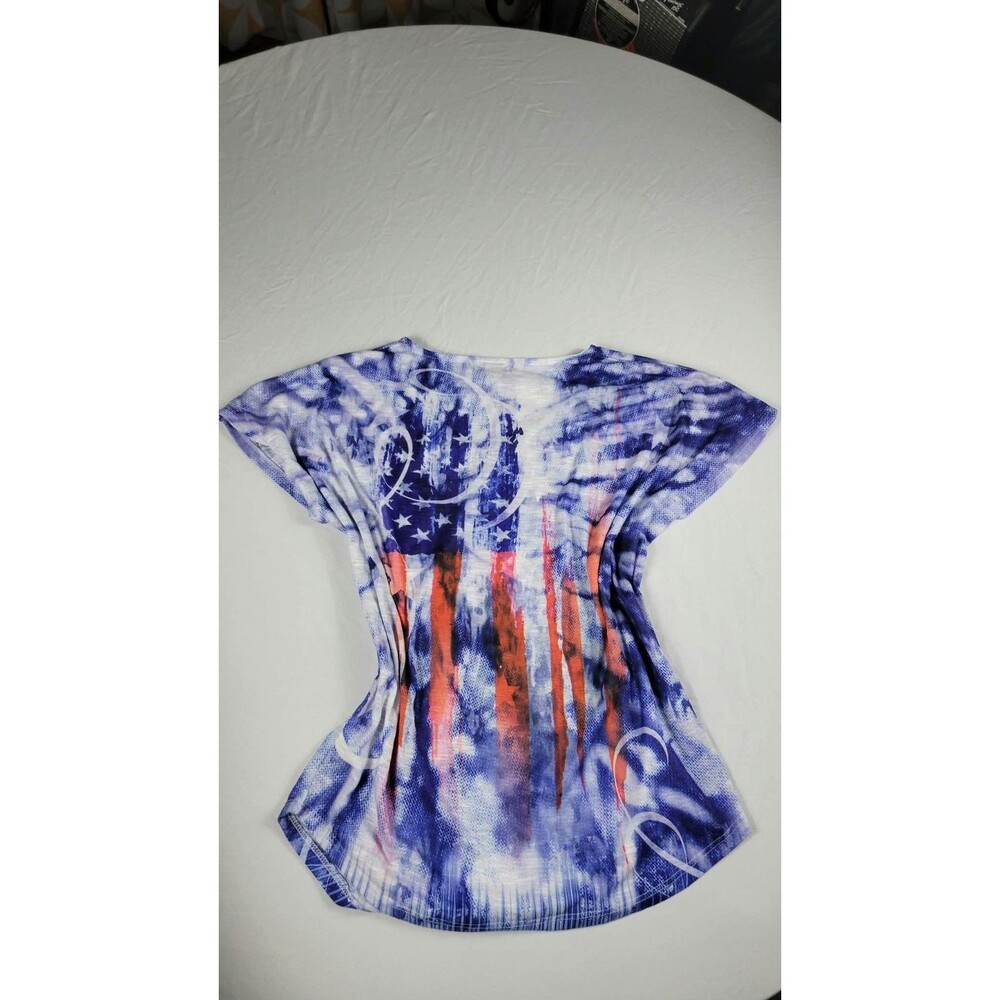 oneworld Red White and Blue T-shirt Bedazzled design L